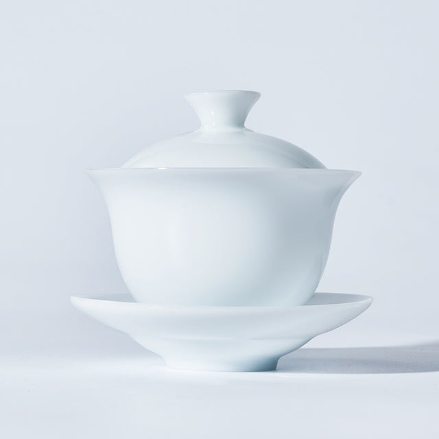 Frosted Jade Porcelain Gaiwan | Handmade Dehua White Ceramic Tea Cup | 150ml Gongfu Tea Brewer