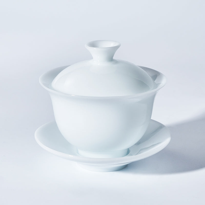 Frosted Jade Porcelain Gaiwan | Handmade Dehua White Ceramic Tea Cup | 150ml Gongfu Tea Brewer