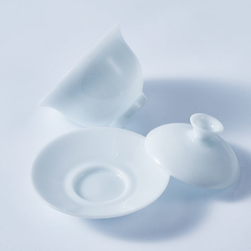 Frosted Jade Porcelain Gaiwan | Handmade Dehua White Ceramic Tea Cup | 150ml Gongfu Tea Brewer