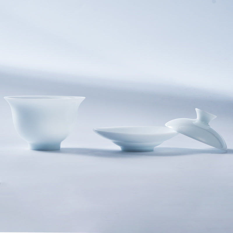 Frosted Jade Porcelain Gaiwan | Handmade Dehua White Ceramic Tea Cup | 150ml Gongfu Tea Brewer