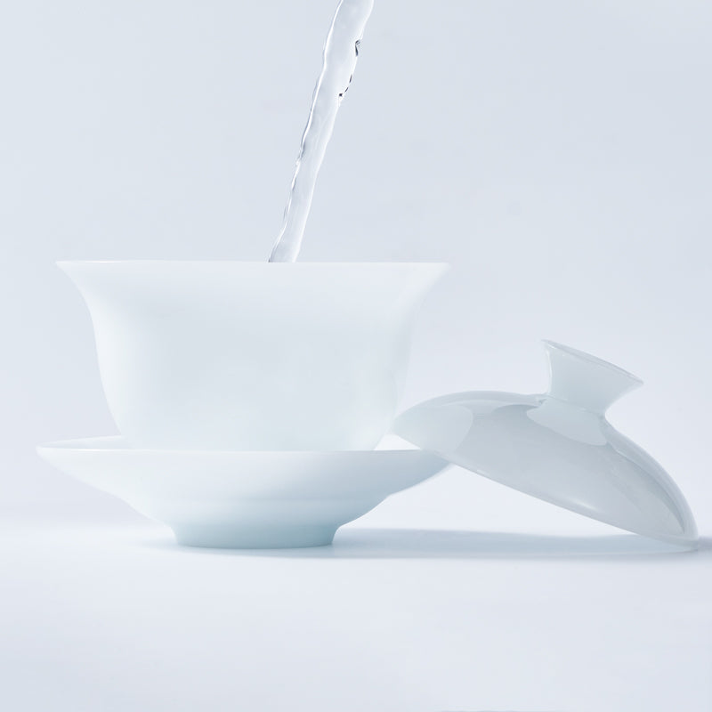 Frosted Jade Porcelain Gaiwan | Handmade Dehua White Ceramic Tea Cup | 150ml Gongfu Tea Brewer