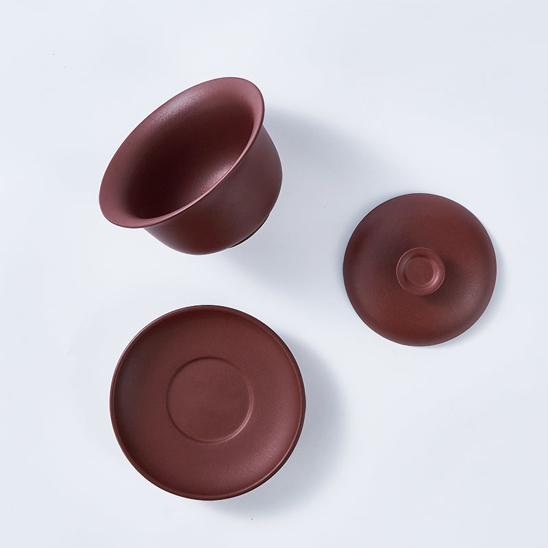 Authentic Yixing Zisha Gaiwan | Handmade Purple Clay Gongfu Tea Cup | Traditional Chinese Teaware