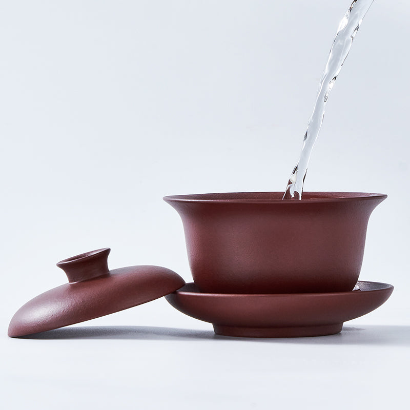 Authentic Yixing Zisha Gaiwan | Handmade Purple Clay Gongfu Tea Cup | Traditional Chinese Teaware