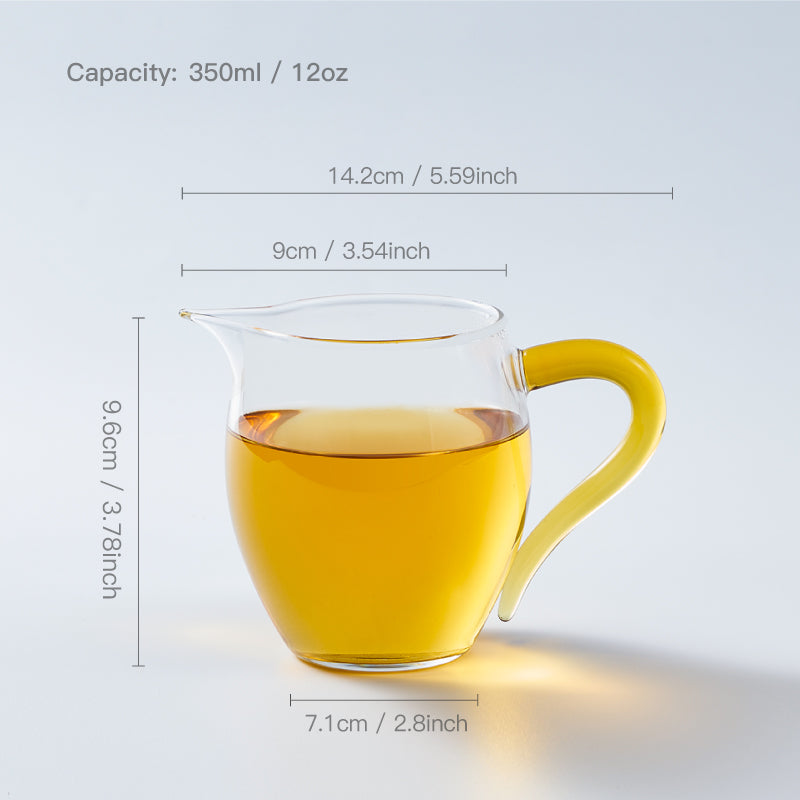 350ml Borosilicate Glass Gong Dao Bei | Heat-Resistant Tea Pitcher with Amber Handle