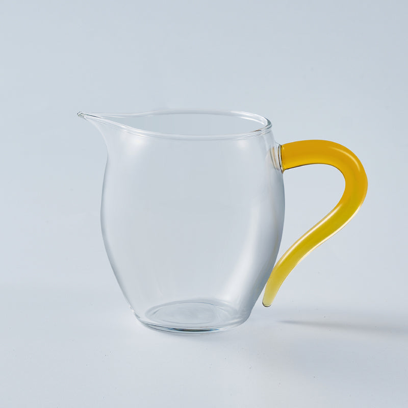 350ml Borosilicate Glass Gong Dao Bei | Heat-Resistant Tea Pitcher with Amber Handle