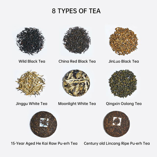 Premium Chinese Tea Sampler | 8 Loose Leaf Teas | Black, White, Oolong & Pu-erh Variety Pac
