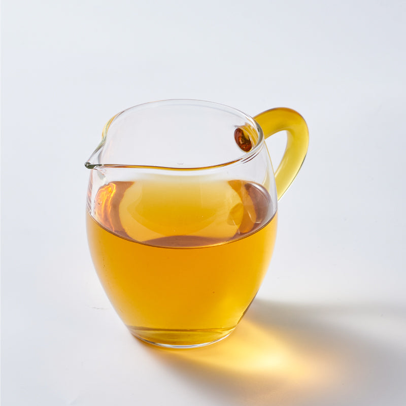 350ml Borosilicate Glass Gong Dao Bei | Heat-Resistant Tea Pitcher with Amber Handle