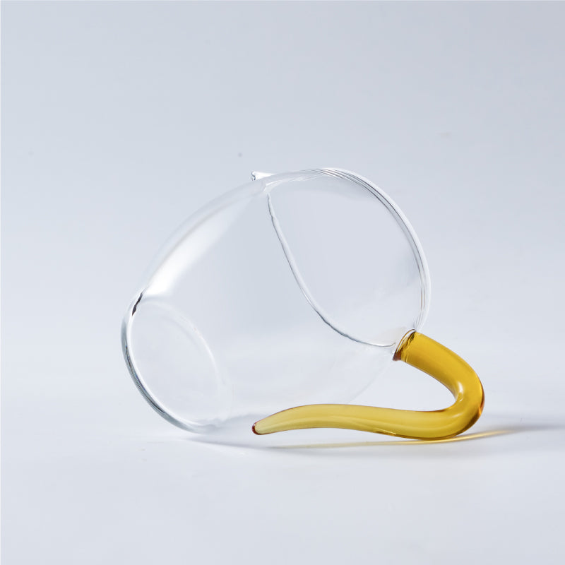 350ml Borosilicate Glass Gong Dao Bei | Heat-Resistant Tea Pitcher with Amber Handle