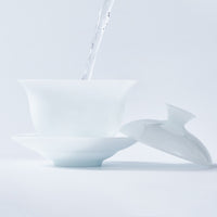 Frosted Jade Porcelain Gaiwan | Handmade Dehua White Ceramic Tea Cup | 150ml Gongfu Tea Brewer