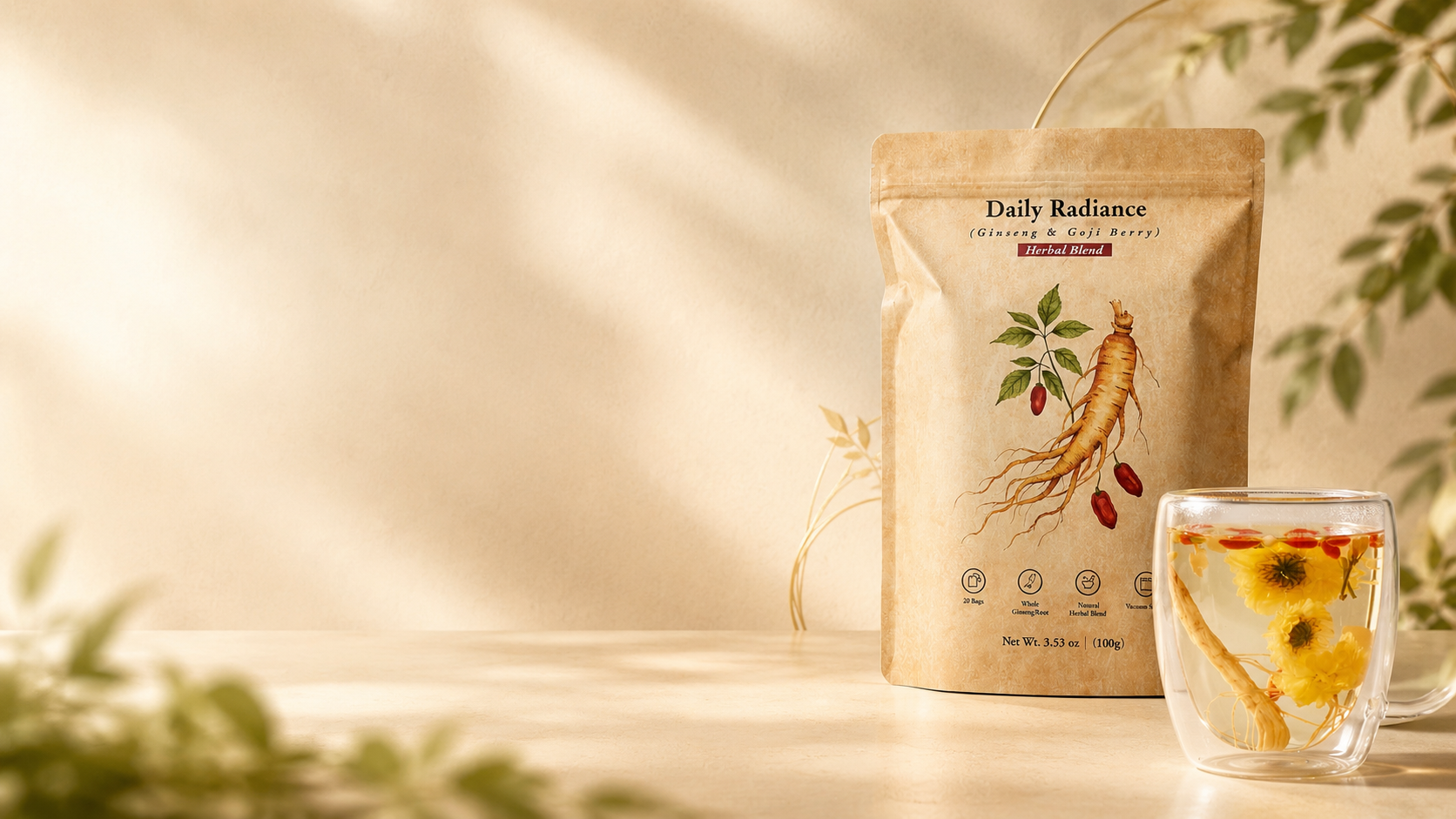 TeaVerse herbal tea product and cup